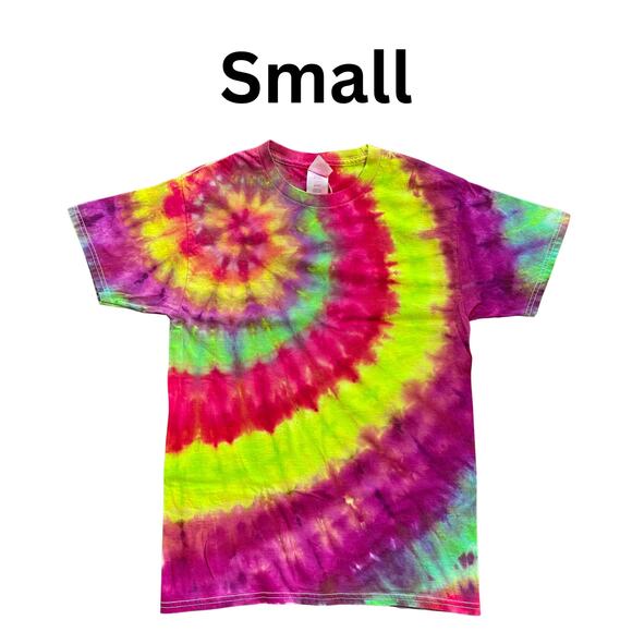 Ice Dyed Unisex T-shirt - Tie Dye Superspiral - Green Magenta (Size Small) - Picture 3 of 10